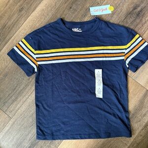 Cat & Jack Navy Tee shirt with Yellow, White & Orange Stripes 6 / 7 nwt short sl